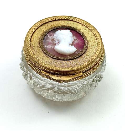 French Cut Crystal Box With Gilt Mount And Cameo