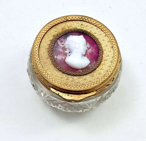 French Cut Crystal Box With Gilt Mount And Cameo