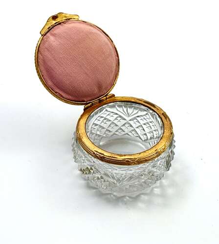 French Cut Crystal Box With Gilt Mount And Cameo
