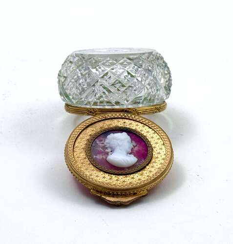French Cut Crystal Box With Gilt Mount And Cameo