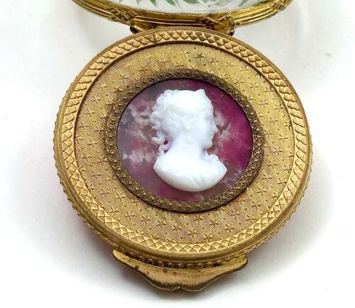 French Cut Crystal Box With Gilt Mount And Cameo