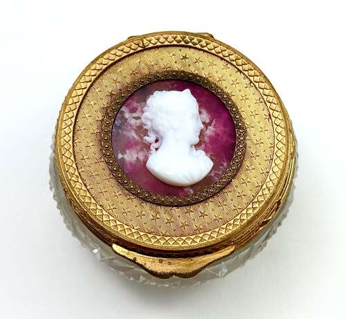 French Cut Crystal Box With Gilt Mount And Cameo
