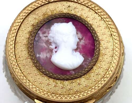 French Cut Crystal Box With Gilt Mount And Cameo