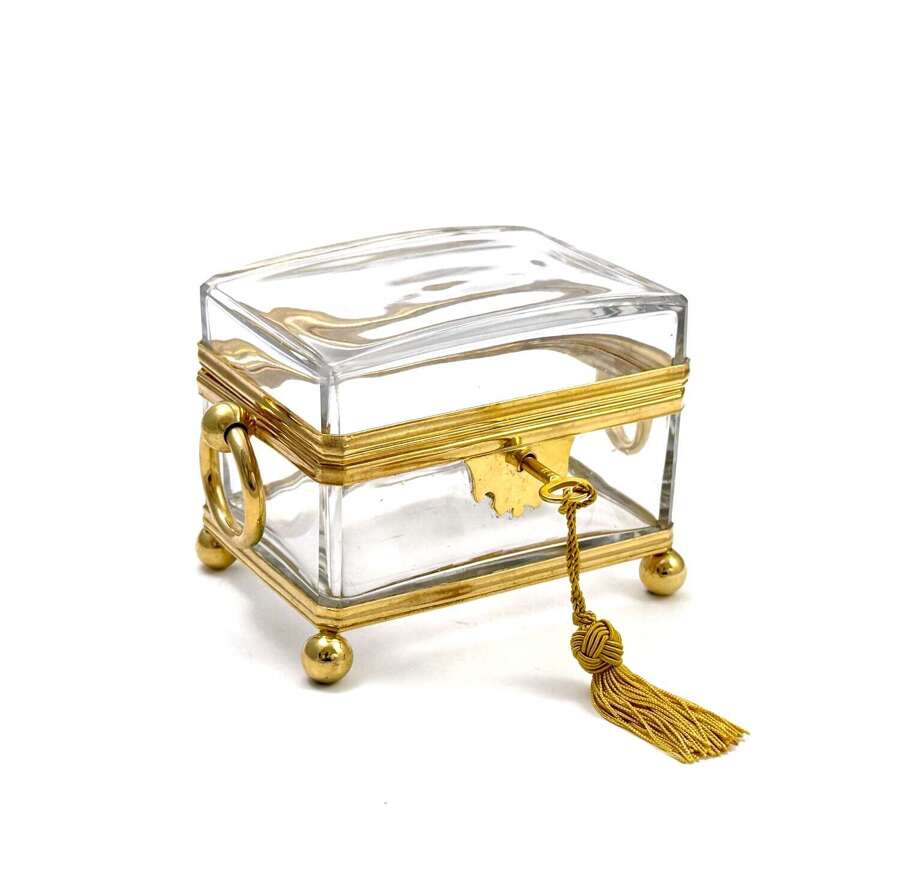 A&nbsp;Fine French Rectangular Clear Crystal Glass Casket with&nbsp;Elegant&nbsp;Dore Bronze Mounts.
