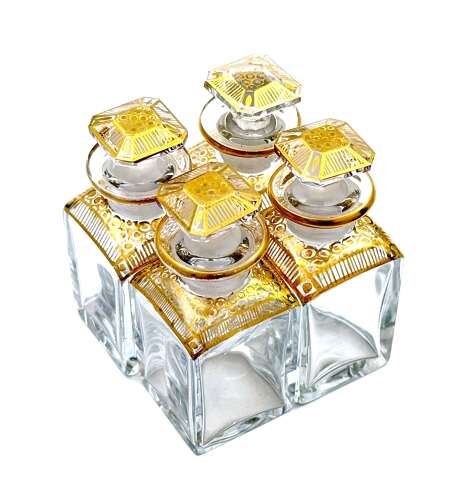 A Fine Antique French Baccarat Perfume Set with Dore Mounts and Original Key.