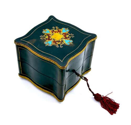 A Fine Antique French Baccarat Perfume Set with Dore Mounts and Original Key.