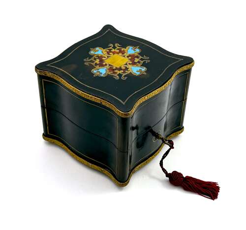 A Fine Antique French Baccarat Perfume Set with Dore Mounts and Original Key.