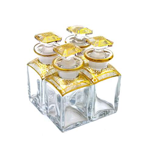 A Fine Antique French Baccarat Perfume Set with Dore Mounts and Original Key.