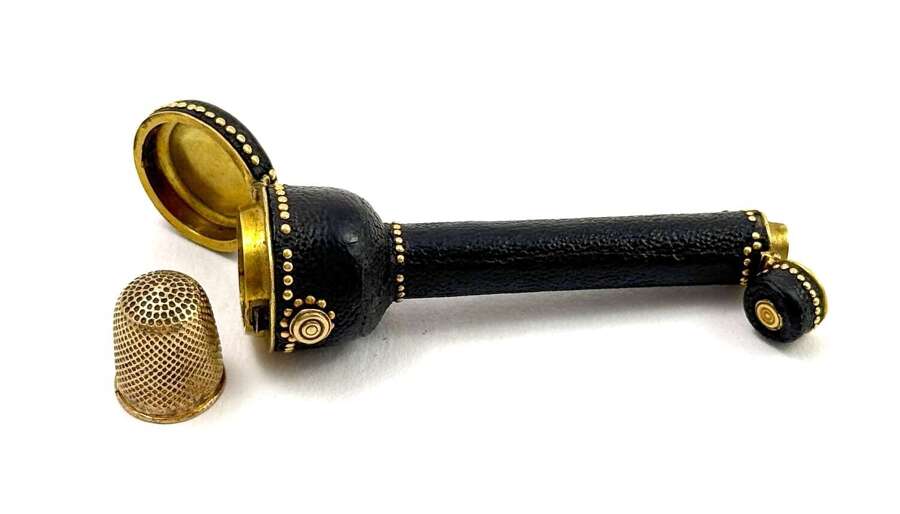 A Rare Antique&nbsp;18th C Shagreen and Gold Etui, Designed to Hold a Thimble and Needles