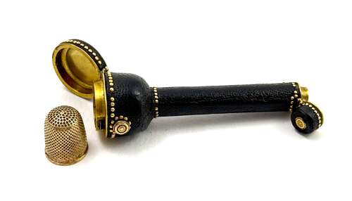 A Rare Antique 18th C Shagreen and Gold Etui, Designed to Hold a Thimble and Needles
