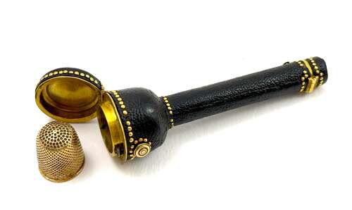 A Rare Antique 18th C Shagreen and Gold Etui, Designed to Hold a Thimble and Needles