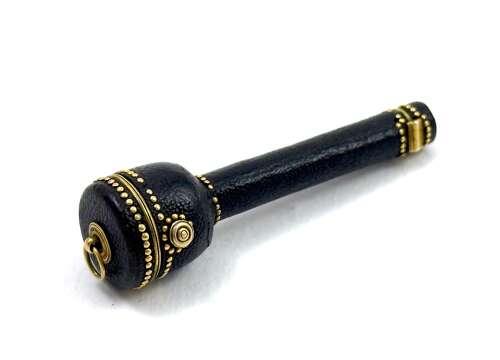 A Rare Antique 18th C Shagreen and Gold Etui, Designed to Hold a Thimble and Needles