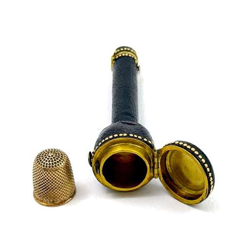A Rare Antique 18th C Shagreen and Gold Etui, Designed to Hold a Thimble and Needles