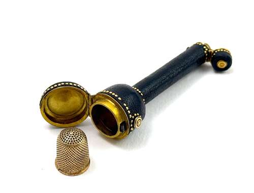 A Rare Antique 18th C Shagreen and Gold Etui, Designed to Hold a Thimble and Needles
