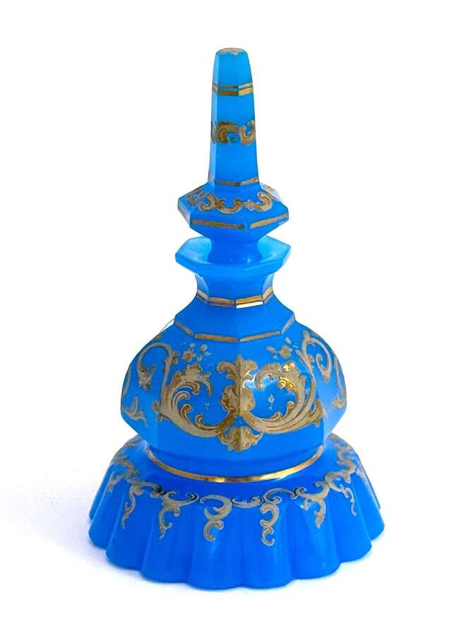 An Unusual Antique Barfatan Blue Opaline Glass Perfume Bottle .