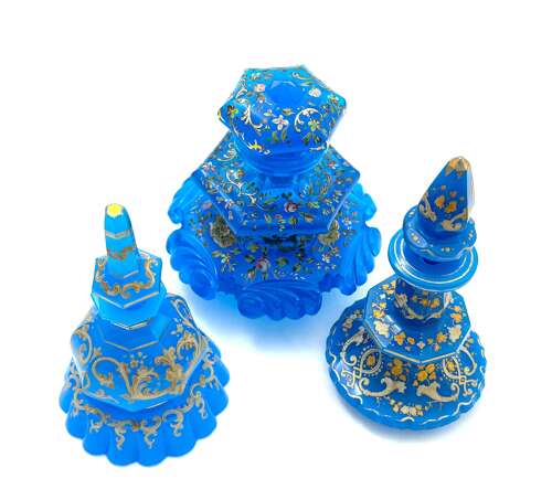 An Unusual Antique Barfatan Blue Opaline Glass Perfume Bottle .