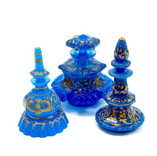 An Unusual Antique Barfatan Blue Opaline Glass Perfume Bottle .
