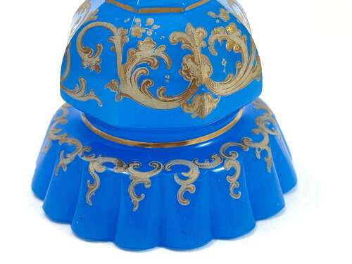 An Unusual Antique Barfatan Blue Opaline Glass Perfume Bottle .