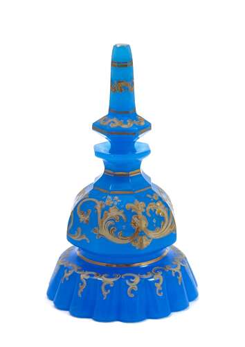An Unusual Antique Barfatan Blue Opaline Glass Perfume Bottle .