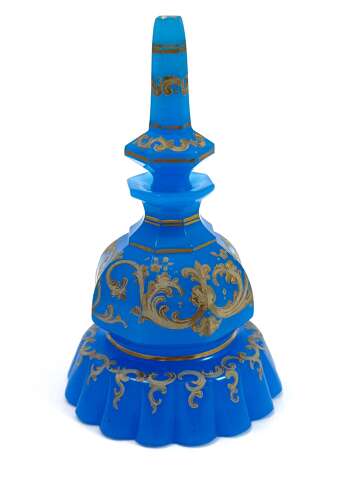 An Unusual Antique Barfatan Blue Opaline Glass Perfume Bottle .