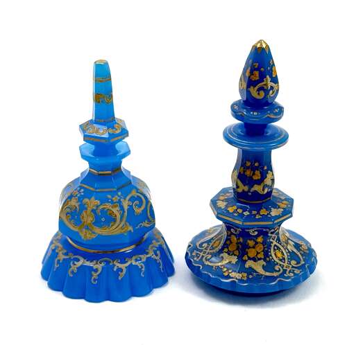 An Unusual Antique Barfatan Blue Opaline Glass Perfume Bottle .