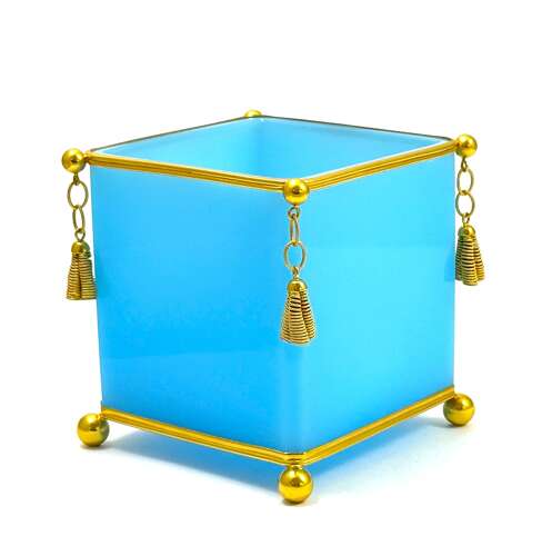 Rare Antique Baccarat Blue Opaline Glass Jardiniere, Cache Pot, with Dore Bronze Mounts.
