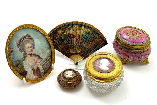 A Charming Antique French Hand Painted Portrait Miniature Depicting a Young Lady