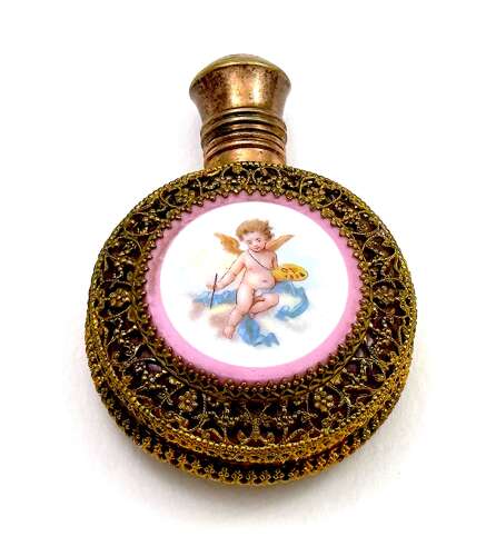 A Fine Antique French Vanity Set, of Matching Perfume Bottle & Pill Box