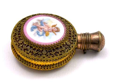 A Fine Antique French Vanity Set, of Matching Perfume Bottle & Pill Box