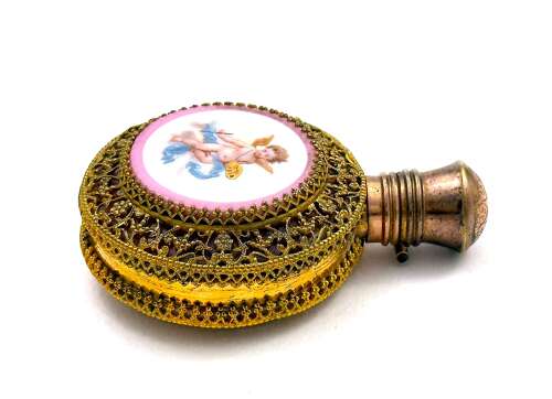 A Fine Antique French Vanity Set, of Matching Perfume Bottle & Pill Box