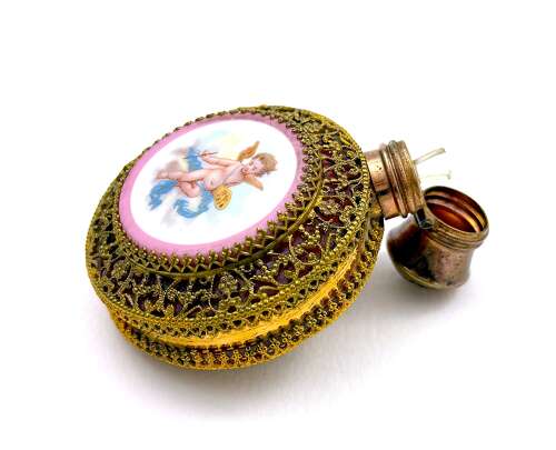 A Fine Antique French Vanity Set, of Matching Perfume Bottle & Pill Box
