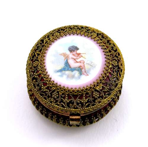 A Fine Antique French Vanity Set, of Matching Perfume Bottle & Pill Box