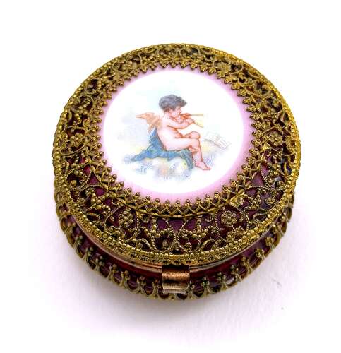 A Fine Antique French Vanity Set, of Matching Perfume Bottle & Pill Box