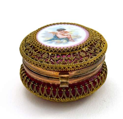A Fine Antique French Vanity Set, of Matching Perfume Bottle & Pill Box