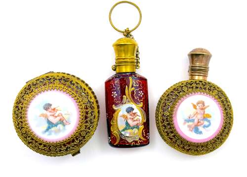 A Fine Antique French Vanity Set, of Matching Perfume Bottle & Pill Box
