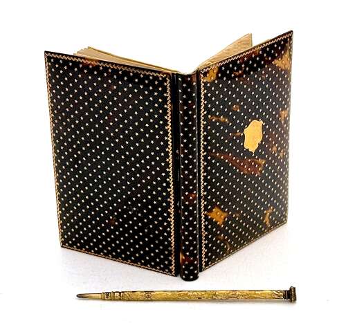 Antique French Tortoiseshell Aide Memoire Note Book Featuring Gold Star Design.