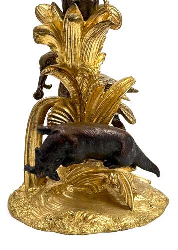 A Striking Pair of Antique French Trumpet-Shaped Glass Vases with Dore Bronze Mounts
