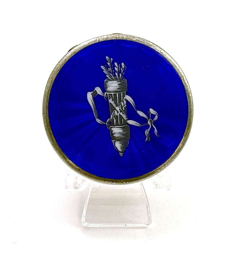Antique Blue Guilloch&eacute; Enamel Pill Box with a Finely Detailed Quiver of Arrows