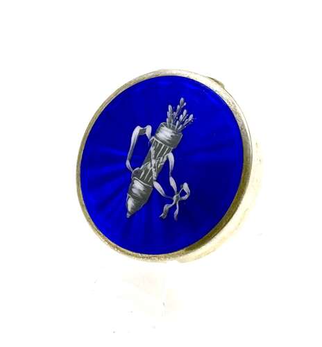 Antique Blue Guilloché Enamel Pill Box with a Finely Detailed Quiver of Arrows