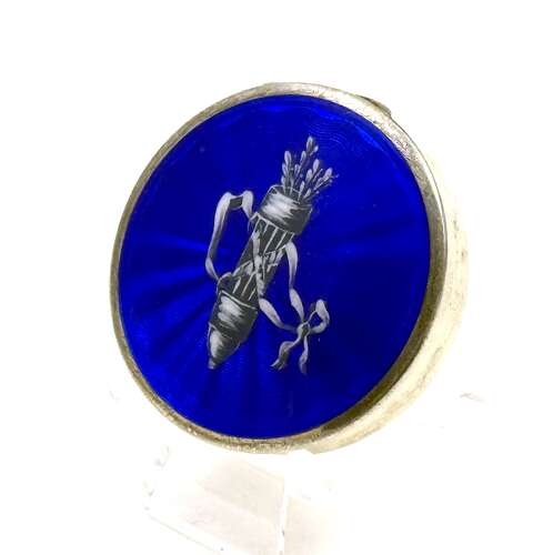 Antique Blue Guilloché Enamel Pill Box with a Finely Detailed Quiver of Arrows