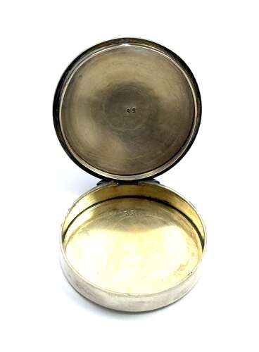 Antique Blue Guilloché Enamel Pill Box with a Finely Detailed Quiver of Arrows