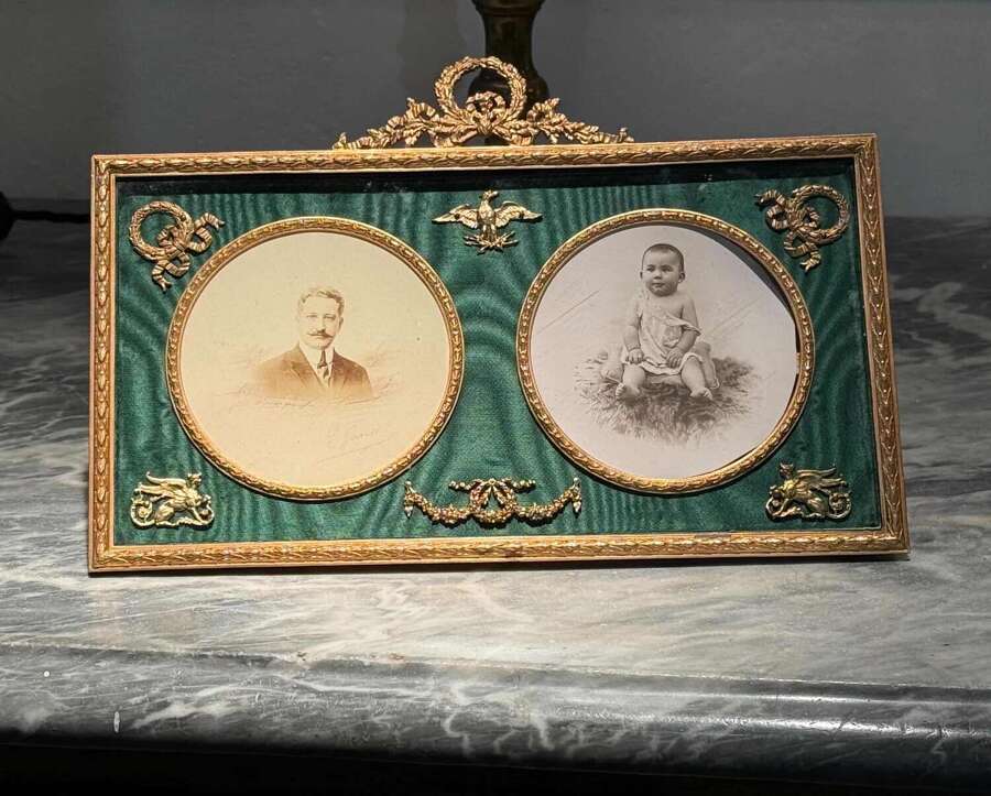 Fine Antique French Empire Style Double Portrait Frame with Dore Bronze Mounts