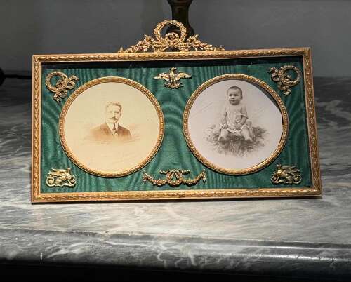 Fine Antique French Empire Style Double Portrait Frame with Dore Bronze Mounts