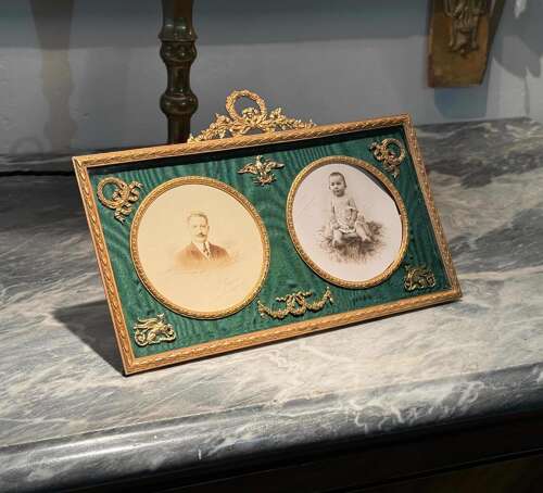 Fine Antique French Empire Style Double Portrait Frame with Dore Bronze Mounts