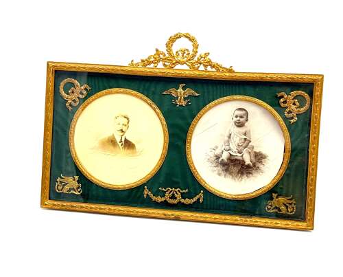 Fine Antique French Empire Style Double Portrait Frame with Dore Bronze Mounts