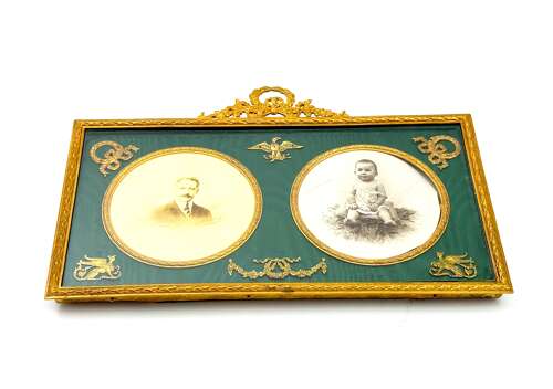 Fine Antique French Empire Style Double Portrait Frame with Dore Bronze Mounts