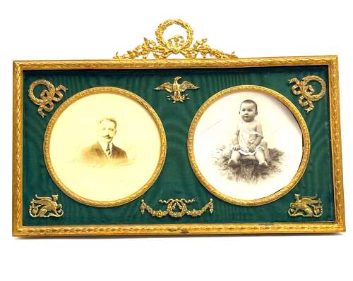 Fine Antique French Empire Style Double Portrait Frame with Dore Bronze Mounts