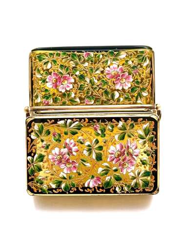 Exceptional Antique Moser Enamelled Glass Casket with Pink Floral Enamel Decoration