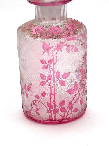 Antique BACCARAT Eglantier Pattern Cranberry Acid Etched Perfume Bottle.