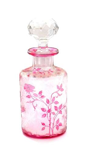 Antique BACCARAT Eglantier Pattern Cranberry Acid Etched Perfume Bottle.